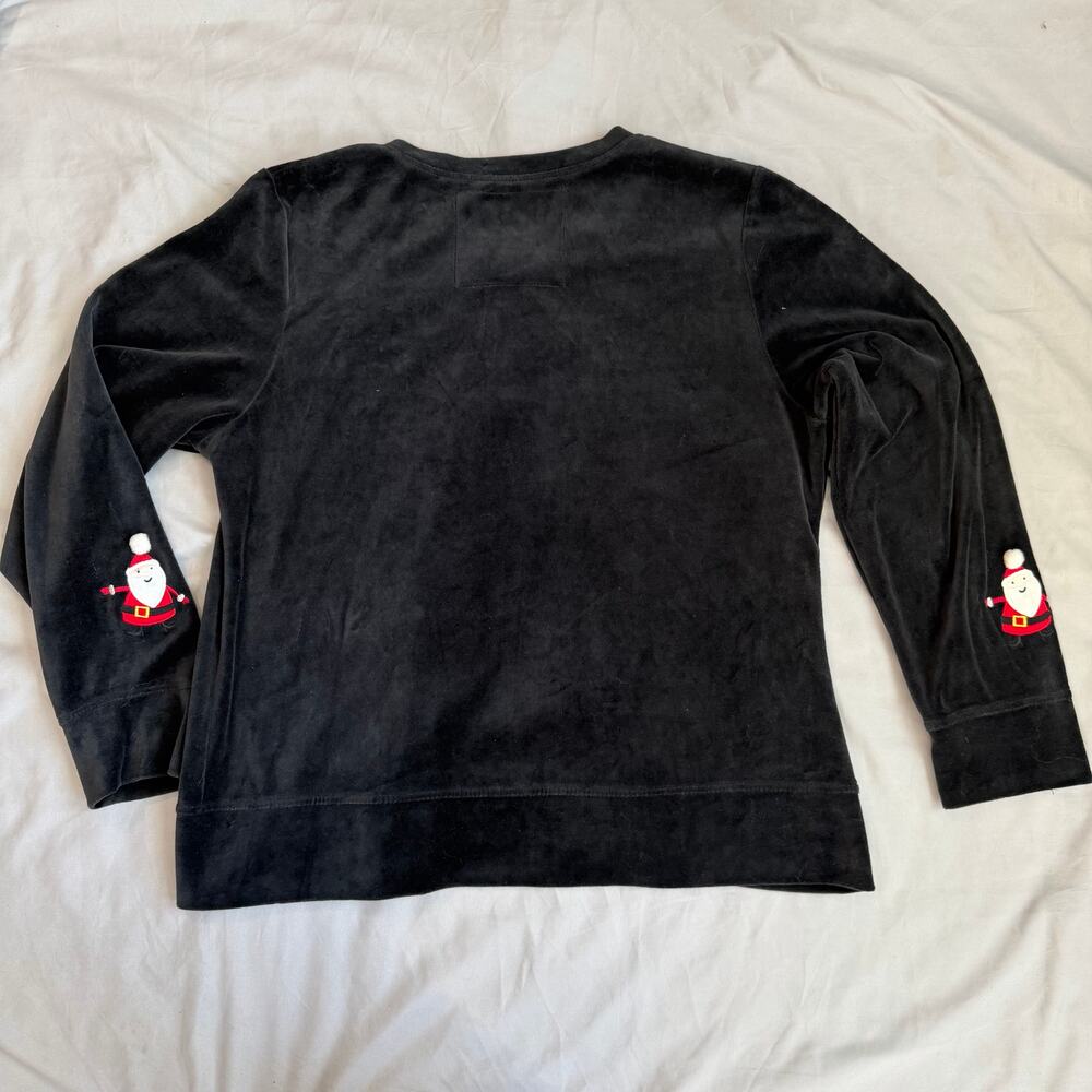 Onque Casuals Black, Christmas, embroidered Santas, Velour Cardigan- L - Picture 2 of 8